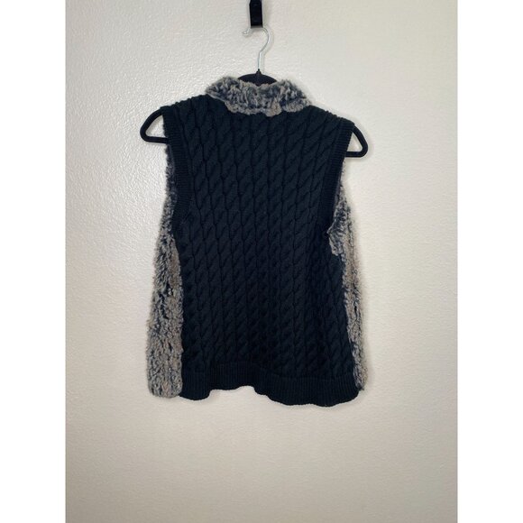 Sebby Womens Faux Fur Open Front Vest Black Brown Cable Knit Back S Polyester - Picture 6 of 7